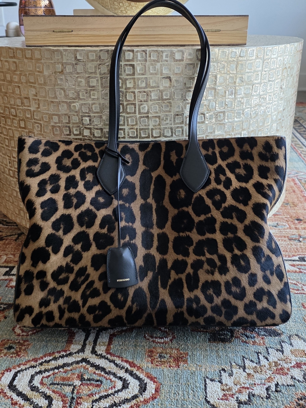 Salvatore Ferragamo Star Tote In Cheetah Print Pony Hair